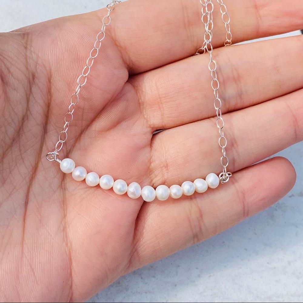 925 Sterling Silver Natural Pearl Bar Necklace